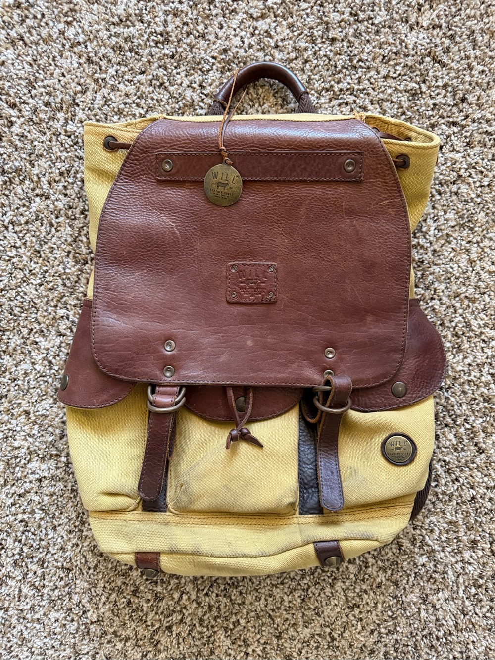 Vintage WILL Leather Goods Lennon Backpack Khaki Canvas